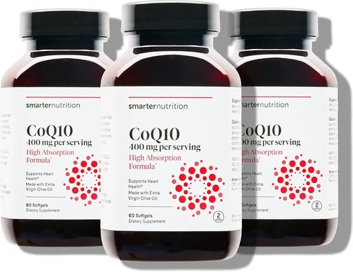 [BRSRAHY7O4IQOELA] SMARTERNUTRITION CoQ10 400 mg High Absorption - Naturally Fermented Ubiquinone w/Organic Cold-Pressed Olive Oil - for Heart Health, Cellular Energy - Non-GMO, Gluten Free - 180 Count[90-Day Supply]