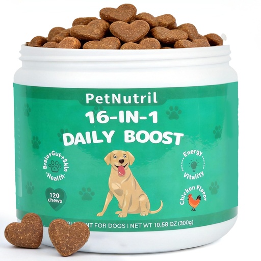 [BRSRGBABAF4G2CL2] Dog Vitamins and Supplements, 16 in 1 Multivitamins Essential Dog Vitamin Minerals Chewable with Omega-3 Fish Oil Glucosamine Probiotics for Pet Hip Joint Coat Skin Digestion Health, 120 Chews