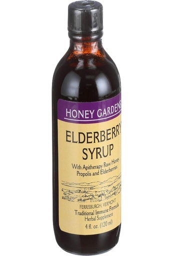 [BRSWIYQCBMHBW234] HONEY GARDEN APIARIES Apitherapy Elderberry Honey Syrup, 4 FZ