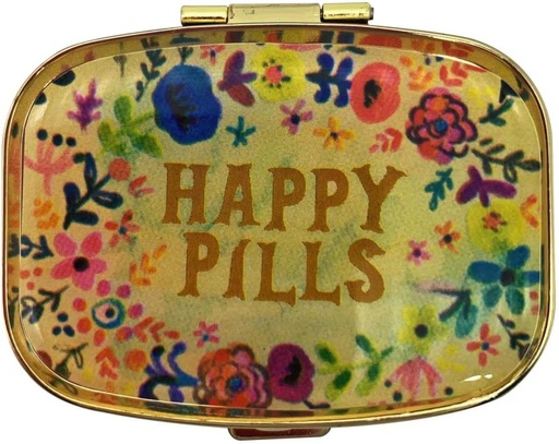 [BRSWGAL6BAGQ23TA] Happy Pills Pill Organizer Cute Metal Pill Case Travel Friendly Portable Compact Pill Box Pill Container to Hold Tylenol/Vitamins/Fish Oil/Supplements/Meds/Tablet for Purse/Pocket