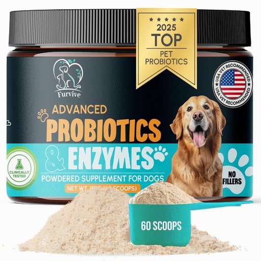 [BRSREBD2B4NWEC33] Dog Probiotics and Enzymes for Digestive Health, Gut Support, Gas & Seasonal Allergies – All Natural, Powerful Vet-Recommended Multi Strain Probiotics for Dogs – 60 Scoops
