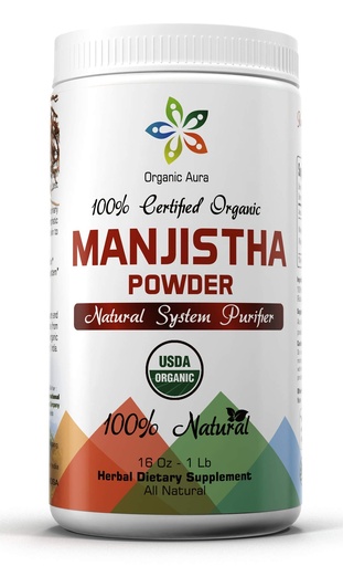 [BRSWKHYTAIPRGDLX] Organic Aura Premium Pure Manjistha Powder 16Oz -1Lb. USDA Certified. 100% All Natural, Fresh and Pure. No GMO. Gluten Free.