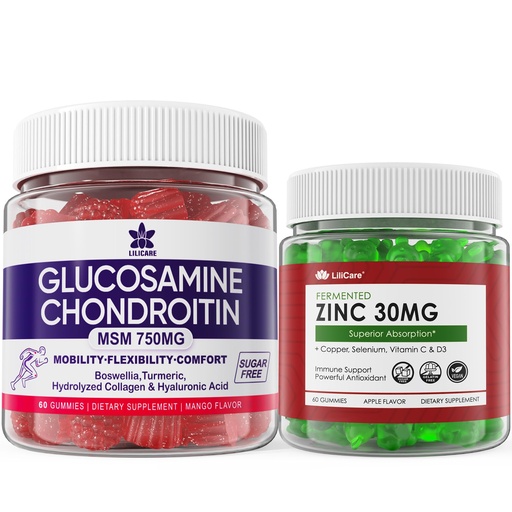 [BRSRAAQZB56QOHL6] LILICARE Sugar Free Zinc Gummies 2 Pack + Glucosamine Chondroitin Gummies 2 Pack