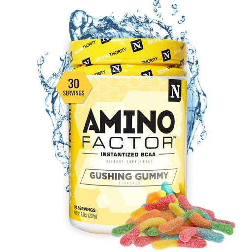 [BRSW2GINDN6BOGTB] Nutrithority - BCAA Powder, Post Workout Recovery Powder with BCAAs Amino Acids L-Isoleucine, L-Leucine, and L-Valine, Improve Muscle Recovery and Hydration, Sugar Free (Gushing Gummy) (30 Servings)