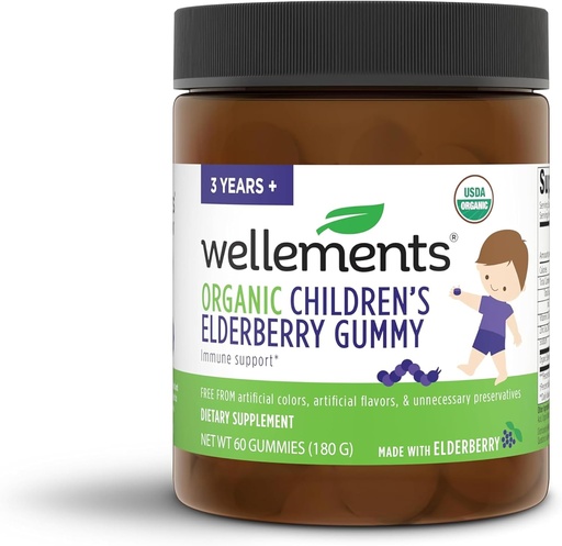 [BRSW2C33PICAO3DA] Wellements Organic Children's Elderberry Gummy | Daily Kids Immune Support Gummies*, Made with Vitamin C and Zinc, USDA Certified Organic, No Artificial Colors | 2 Years +, 60 Count