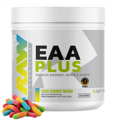 [BRSRGYY7OEFWODLB] RAW EAA Plus, Amino Acids Powder, Sour Gummy (30 Servings) - Pre Workout Amino Energy Powder for Advanced Endurance, Recovery & Lean Muscle Growth - BCAA Amino Acids Supplement for Men & Women