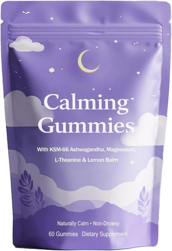 [BRSRGZICO4NAG3TV] Calming Gummies, Relaxation Support Supplement with Ashwagandha, Magnesium, L-Theanine & Lemon Balm, Naturally Calm, Non-Drowsy, Dietary Supplement, 60 Gummies