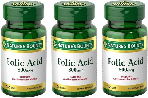 [BRSWGGLROYDWKGTD] Folic Acid 800 mcg Tablets Maximum Strength, 3 Bottles (250 Count)