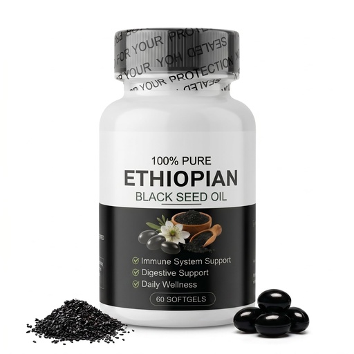 [BRSRGCTYOYIAKCTP] Ethiopian Black Seed Oil Capsules,Organic Cold Pressed Black Seed Oil Capsules,Immune Support & Digestion & Energy Booster, Non-GMO, Gluten-Free, 60 Softgels