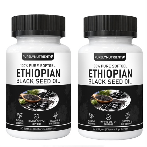[BRSRGFA6OYOQMETU] Ethiopian Black Seed Oil, Purely Nutrient Ethiopian BlackSeed Oil Capsules with Thymoquinone, Organic Cold-Pressed, 120 Softgels