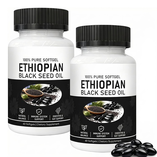 [BRSRGAIYDMNQMYL6] Black Seed Oil Capsules, Purely Nutrient Ethiopian Black Seed Oil Organic Cold Pressed from Nigella Sativa, Black Cumin Seed Oil Softgels, Non-GMO, Gluten Free, Easy to Swallow, 60 Count (2 Pack)