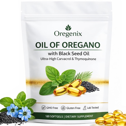 [BRSRGHQZB4NWYDL7] Oil of Oregano with Black Seed Oil Softgels: 2 in 1 Immune Support Oregano Oil Supplement with Ultra-High Potency Oregano Leaf Extract, 165mg Carvacrol & Thymoquinone, 180 Capsules