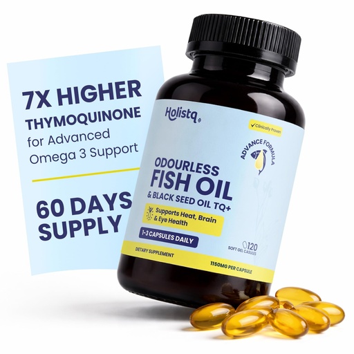 [BRSRGEITCMNAEHL6] Odorless Fish Oil & Black Seed Oil Organic Cold Pressed Capsules with 5% Thymoquinone, Nigella Sativa Black Seed Extract and Omega 3 6 9 for Daily Immune Support, Non-GMO 120 Softgels