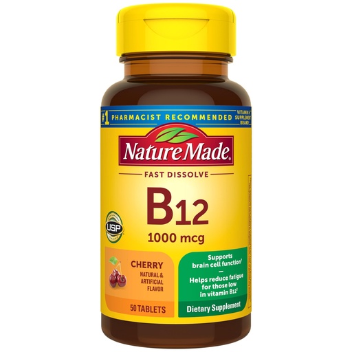 [BRSWIZIDPIEAEAI3] Nature Made Vitamin B12 1000 mcg, Easy to Take Vitamin B12 Sublingual Tablets for Energy Metabolism Support, 50 Sugar Free Fast Dissolve Tablets, 50 Day Supply