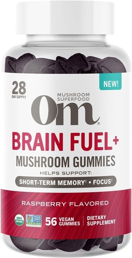 [BRSROAY3CMCWAYLV] OM MUSHROOM SUPERFOOD Brain Fuel+ Gummies – USA Grown Organic Lion’s Mane – Supports Memory, Focus & Cognitive Function – Raspberry Flavor – 28 Servings, 56 Count.