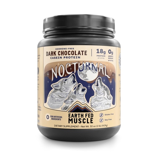 [BRSWGAQFBUJWAADP] Earth Fed Muscle Nocturnal Casein Protein Powder – Dark Chocolate Protein Powder with Whey Blend – 18g Protein, Sugar Free, Gluten Free – Nighttime Recovery Protein Poweder – 2lb, 23 Servings