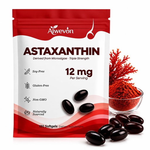 [BRSRGBIOCIFAE2T5] Astaxanthin 12mg Softgels Supplement, 120 Natural Astaxanthin from Microalgae with MCT Oil for Better Absorption, High Potency Antioxidant for Skin Eye Heart Joint Support, Non-GMO Gluten Free