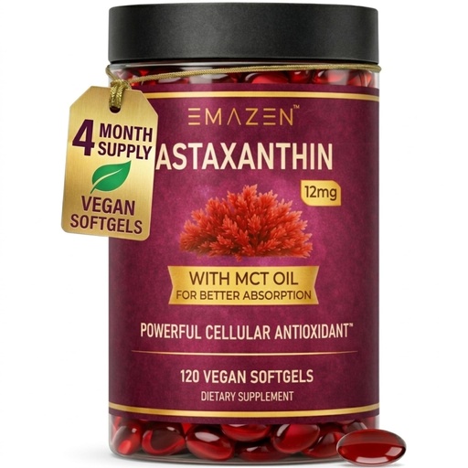[BRSRGFIEPIMAEG3V] Astaxanthin 12mg with MCT Coconut Oil| | Natural Astaxanthin Supplements Support Skin and Eye Health | Antioxidant Supplement | 4 Month Supply | 120 Vegan Softgels