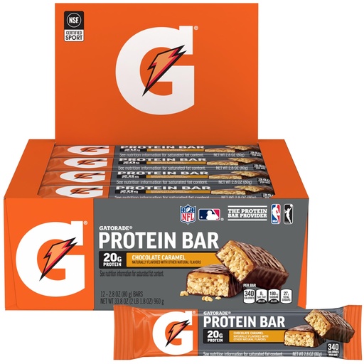 [BRSWIBTZAEOBKDTE] Gatorade Whey Protein Bars, Chocolate Caramel, 2.8 oz bars (Pack of 12, 20g of protein per bar)
