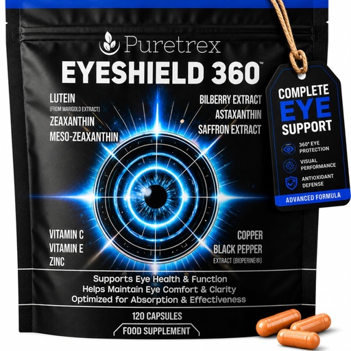 [BRSRGEIOCAJREGTO] EyeShield 360 Eye Supplements for Adults Over 50, 120 Vegan Capsules with Lutein Zeaxanthin Astaxanthin Bilberry Saffron, Vision Supplement, Eye Support Formula with BioPerine, Made in UK