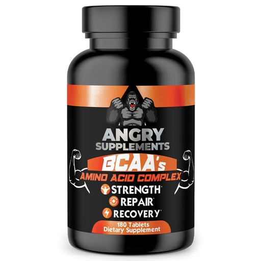 [BRSROHQYPJ6AYDLD] Angry Supplements BCAA Amino Acid Complex Tablets for Workout Recovery, Strength, & Repair with L-Leucine, L-Isoleucine, L-Valine, Vitamin B6, and Vitamin E, (1-Bottle 180ct)