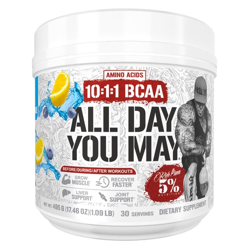 [BRSW22YHDMCQEAIY] 5% Nutrition Rich Piana AllDayYouMay BCAA Powder Premium Intra & Post Workout Amino Acids, Hydration, Endurance, Muscle Recovery, Joint & Liver | 17.5 oz, 30 Servings (Blueberry Lemonade)