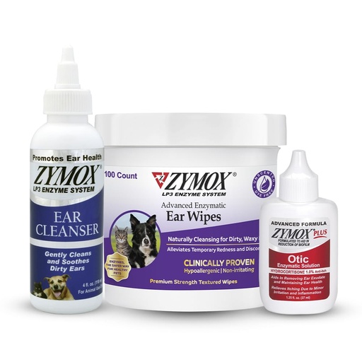 [BRSROBQ2OF6QMCLA] Zymox Enzymatic Ear Wipes, Ear Cleanser, & Otic Plus Ear Solution for Dogs and Cats - Product Bundle - for Dirty, Waxy, Smelly Ears and to Soothe Ear Infections