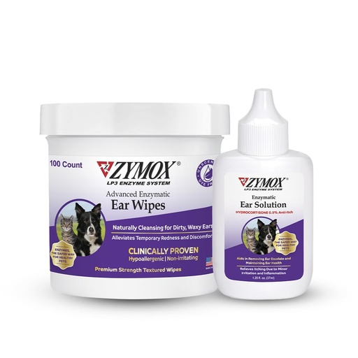[BRSROBQNBF7AIHQY] Zymox Enzymatic Ear Wipes and Ear Solution for Dogs and Cats - Product Bundle - for Dirty, Waxy, Smelly Ears and to Soothe Ear Infections