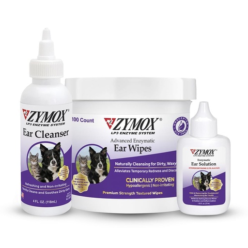 [BRSROBQ3DIJRGYDD] Zymox Enzymatic Ear Solution for Dogs and Cats, Ear Wipes, & Ear Cleanser - Product Bundle - for Dirty, Waxy, Smelly Ears and to Soothe Ear Infections