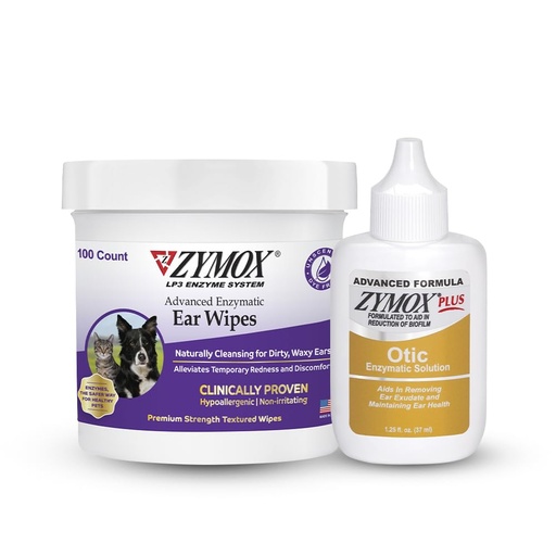[BRSROBQNOQOWM23O] Zymox Enzymatic Ear Wipes and Otic Plus Advanced Hydrocortisone Free Ear Solution for Dogs and Cats - Product Bundle - for Dirty, Waxy, Smelly Ears and to Soothe Ear Infections