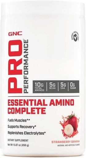 [BRSWGFL7CB5AOC3V] GNC Pro Performance Essential Amino Complete, Strawberry Banana, 15.87 oz., Admite la recuperación del músculo