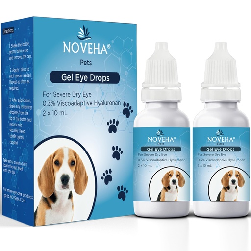[BRSROFD3OABG2AI4] NOVEHA Pet Gel Eye Drops with 0.3% Viscoadaptive Hyaluronan | Eye Solution for Severe Dry Eyes - Long Lasting Hydration, Reduces Nuisance, Swelling & Dryness - Eye Lube for Dogs and Cats (2x10mL)