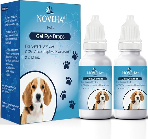 [BRSROFD3OABG2AI4] NOVEHA Pet Gel Eye Drops with 0.3% Viscoadaptive Hyaluronan | Eye Solution for Severe Dry Eyes - Long Lasting Hydration, Reduces Nuisance, Swelling & Dryness - Eye Lube for Dogs and Cats (2x10mL)