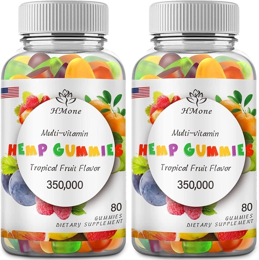 [BRSRGA35OUMWKD3H] Hemp Gummies for Pain, Sleep, Anxiety - 2 Pack Extra Strengthen High Potency with Pure Natural Organic Hemp Oil Extract Vegan Edible Bear Candy - Non-GMO, Vegan, Low Sugar