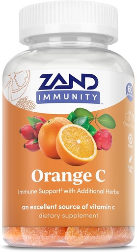 [BRSWGGD3B4HQYYIV] ZAND Імунітет помаранчевий вітамін C Gummies, Wellness and Immune Підтримка добавки, Випромінюваний вітамін C w/Citrus Bioflavonoids, Rose HIPS і Acerola, Vegan, Gluten Free, 60-денна гарантія, 30 сервірування
