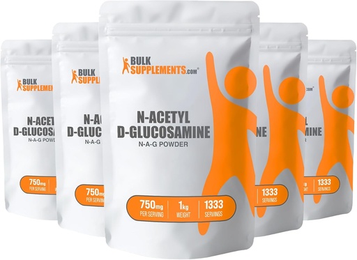 [BRSWGZQDAQPWG3AV] BulkSupplements.com N-Acetyl Glucosamine Powder - NAG Powder, Glucosamine 750mg, Glucosamine Supplement - Glucosamine Powder, Gluten Free, 750mg of per Serving, 5kg (11 lbs) (Pack of 5)