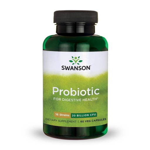 [BRSWGZYHOUCA2DQ6] Swanson Probiotic for Digestive Health GI Tract Immune Support Travelers Support 20 Billion CFU with Prebiotic FOS 60 Veggie Capsules (Caps)