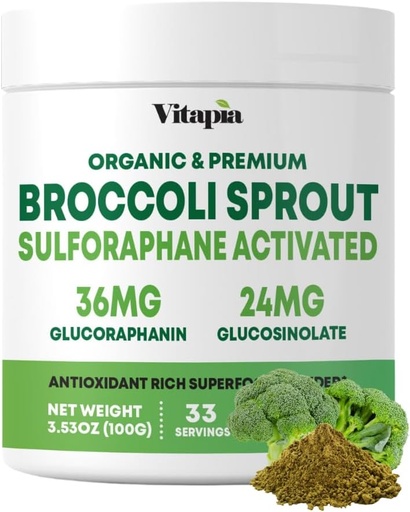 [BRSWYBLRAUPREYA2] Vitapia Organic Broccoli Sprout Powder - High in Sulforaphane & Antioxidant, Cognitive Health Support - 30 Day Supply - Non GMO & Gluten Free, 33 Servings (Pack of 1)