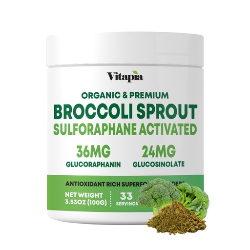 [BRSWYBLRAUPREYA2] Vitapia Organic Broccoli Sprout Powder for Sulforaphane, Antioxidant, Brain, Skin, Heart Health Support - 100g Powder Supplement & 33 Day Supply - Non-GMO, Gluten-Free, Vegan-Friendly