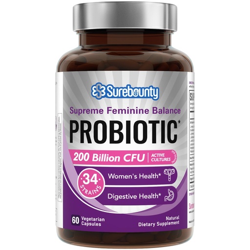 [BRSRGZTRCEPWMCA6] Women's Probiotic, 200 Billion CFU, Prebiotics + Digestive Enzymes + Cranberry, 60 Caps