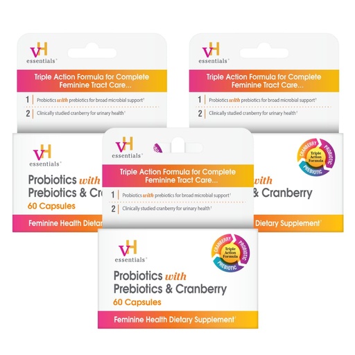 [BRSREHAQA4CB43YZ] vH essentials Probiotics for Women with Prebiotics, Cranberry & Vitamin C - 180 Capsules (90 Day Supply) - Vaginal Probiotics Support Gut Balance, Vaginal Health & Urinary Tract Health for Women