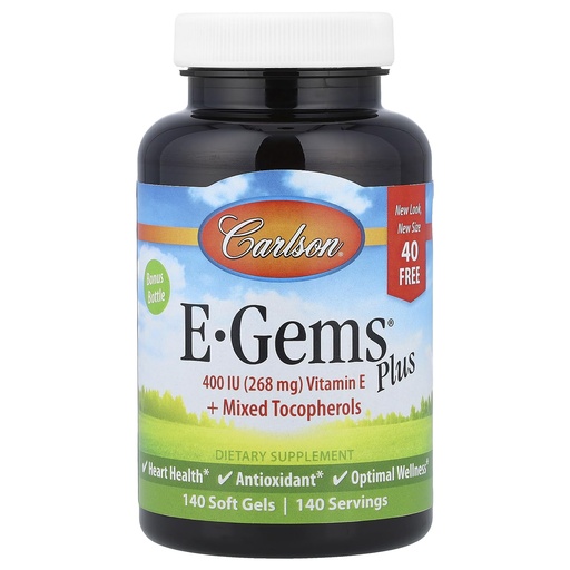 [BRSWIZAAAF7BED3A] Carlson - E-Gems Plus, 400 IU (268 mg), Natural-Source Vitamin E, Optimal Wellness, 140 Soft Gels