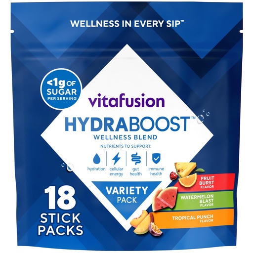[BRSRGZQOOVYRYCTH] Vitafusion Hydraboost Drink Powder Packets, Electrolytes Support Daily Hydration, Vitamins Support Cellular Energy & Immune Health, Prebiotic Fiber Supports Gut Health, Variety Pack, 18 Sticks