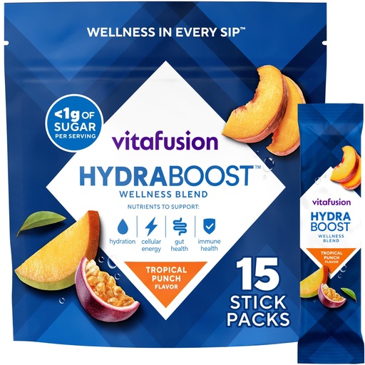 [BRSRGYLQOZ7GAGQV] Vitafusion Hydraboost Drink Powder Packets, Electrolytes Support Daily Hydration, Vitamins Support Cellular Energy & Immune Health, Prebiotic Fiber Supports Gut Health, Tropical Punch, 15 Sticks