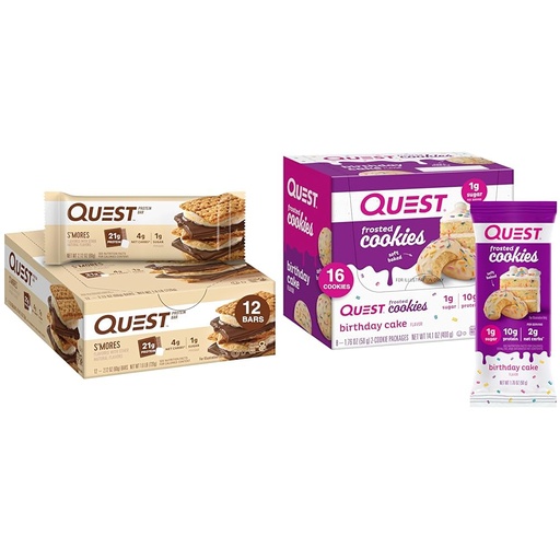 [BRSRAYYYCJ4AM2TB] Quest Nutrition Protein Bars (12 Count) & Frosted Cookies Twin Pack (16 Cookies)