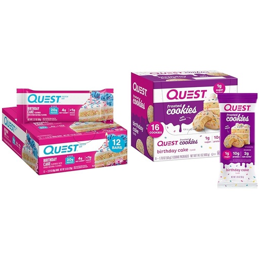 [BRSROCAFO4GRYDQY] Quest Birthday Cake Protein Bars 12 Count and Frosted Cookies Twin Pack 16 Cookies