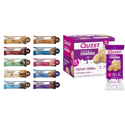 [BRSRAYYYOQBGGDL5] Quest Nutrition Protein Bars & Frosted Cookies Variety Pack, High Protein, Gluten Free, 12 Protein Bars & 16 Cookies