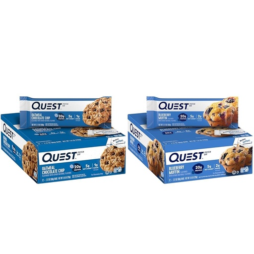 [BRSROCYPCAIGGG3H] Quest Nutrition Oatmeal Chocolate Chip Protein Bar, High Protein, Low Carb, Gluten Free & Blueberry Muffin Protein Bars, High Protein, Low Carb, Gluten Free, 12 count