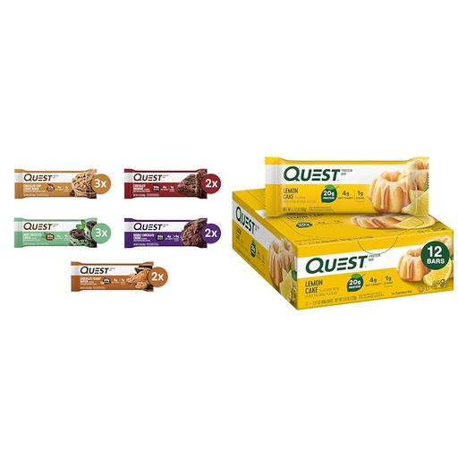[BRSRAYYYCB4B6ETV] Quest Chocolate Lovers Variety Pack, High Protein Bars, 12 Count and Lemon Cake Protein Bars, 12 Count