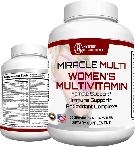 [BRSWYBQLOBYBMHIV] MiracleMulti Multivitamin för kvinnor - Kvinnlig stödformel, immunstöd, mineraler, biotin, antioxidanter och superfoods Blend - 60 kapslar